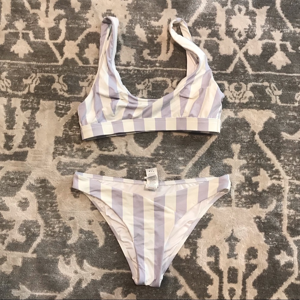 Purple and white stripe bikini